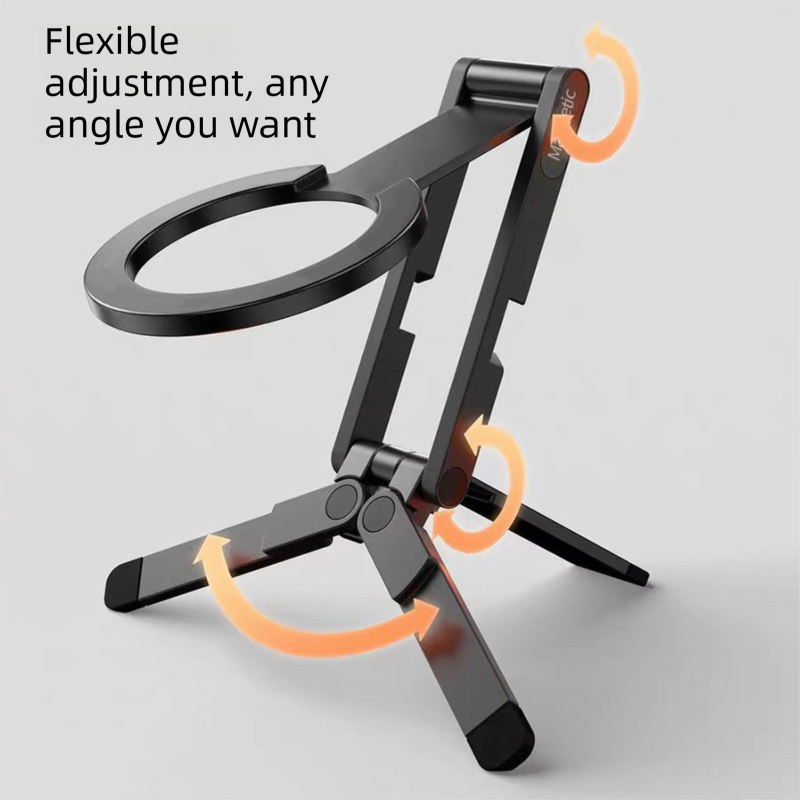 Silver Alloy Pocket Magnetic Phone Stand with Desktop Tripod – Multi-Function Foldable Design for Portable Selfie Stick & Hands-Free Shooting – Ideal for Travel, Vlogging, and Daily Use