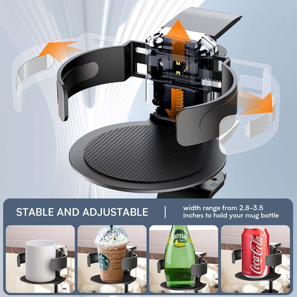 Black 2-in-1 Rotating Headphone and Cup Holder - No-Drill Aluminum Alloy Desk Clamp Mount for Over-Ear Headsets and Beverages - Space-Saving Organizer for Home Office and Gaming Setup
