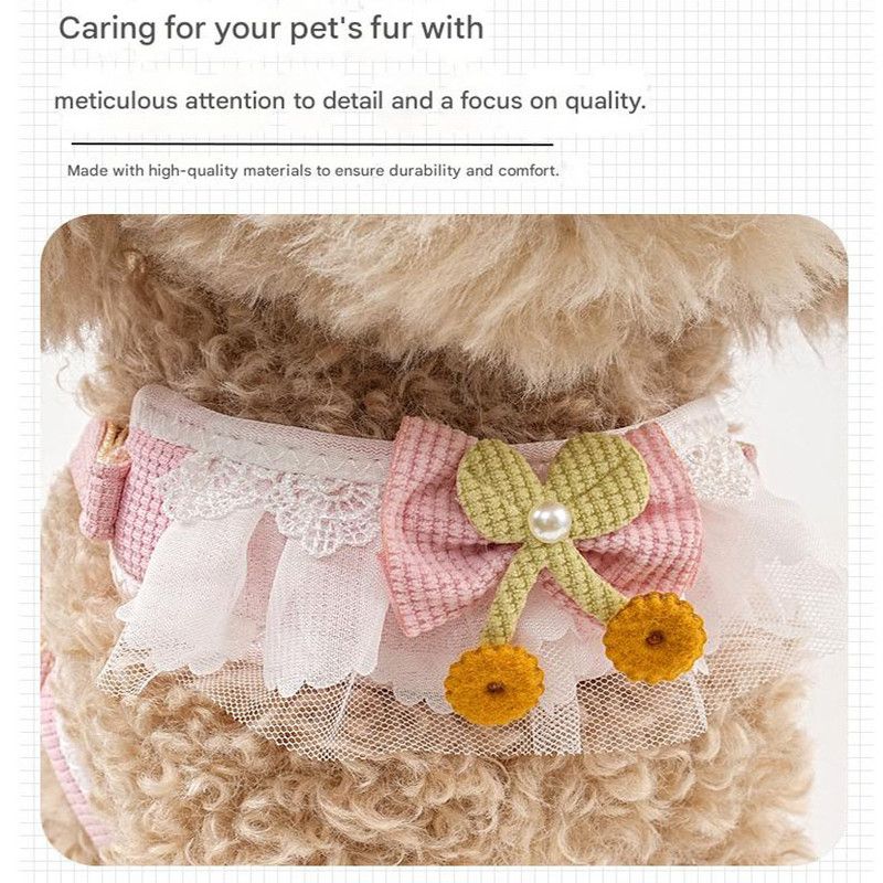 Orange-yellow Lace Y-Shaped Pet Harness and Leash Set - Breathable Mesh Vest for Small to Medium Dogs and Cats - Comfortable Walking Gear with 150cm Leash(Size:S)