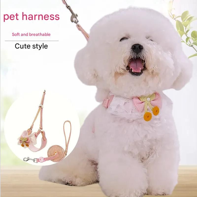 Sky blue Lace Y-Shaped Pet Harness and Leash Set - Breathable Mesh Vest for Small to Medium Dogs and Cats - Comfortable Walking Gear with 150cm Leash(Size:M)