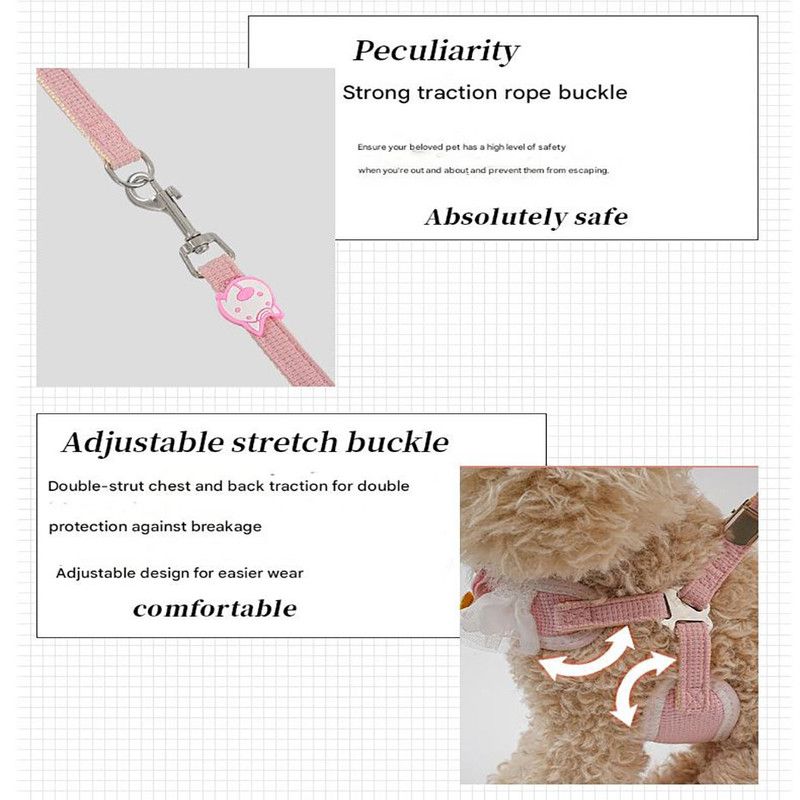 Sky blue Lace Y-Shaped Pet Harness and Leash Set - Breathable Mesh Vest for Small to Medium Dogs and Cats - Comfortable Walking Gear with 150cm Leash(Size:M)