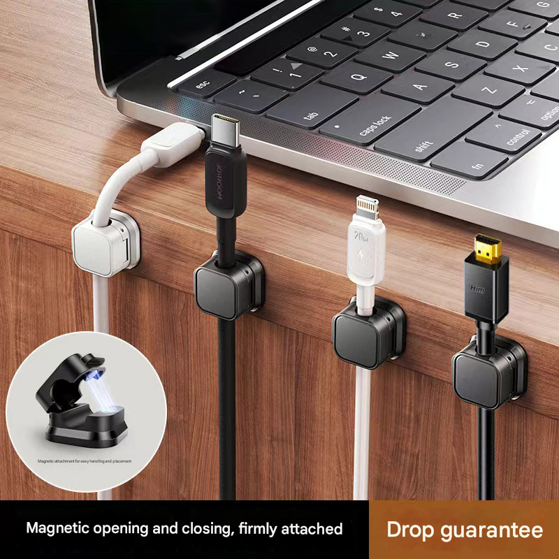 24 Pack Magnetic Cable Organizer Clips with 12 Black and 12 White Pieces, Reusable Adhesive Cord Management Holder for Desk and Car Charging Cables
