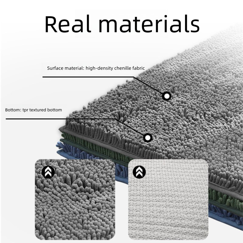 Dark grey Thickened Chenille Bathroom Floor Mat 50x80cm Super Absorbent Non-Slip TPR Backing Rug for Shower Entrance and Washroom Soft Comfort for Local Households