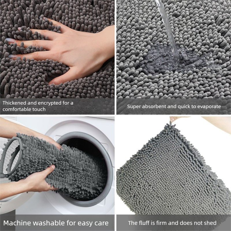 Hazy Blue Thickened Chenille Bathroom Floor Mat 50x80cm Super Absorbent Non-Slip TPR Backing Rug for Shower Entrance and Washroom Soft Comfort for Local Households