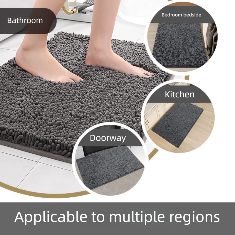 Dark Brown Thickened Chenille Bathroom Floor Mat 50x80cm Super Absorbent Non-Slip TPR Backing Rug for Shower Entrance and Washroom Soft Comfort for Local Households