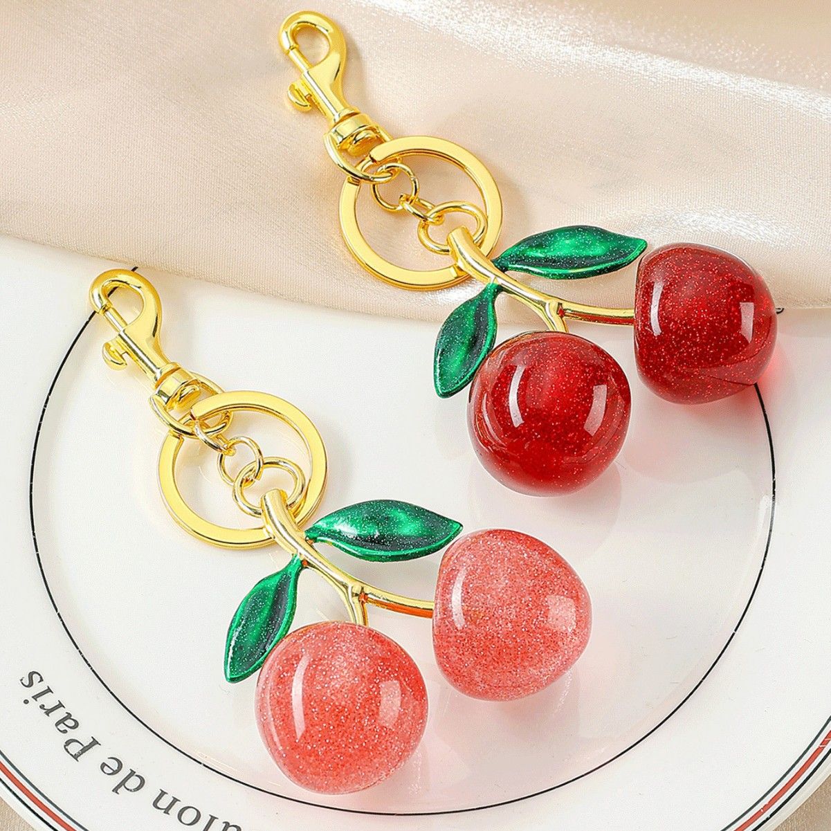 Fashionable Cherry Keychain with Fruit Pendant for Handbags and Keys Stylish Accessory Solution for Local Trendsetters(A02)
