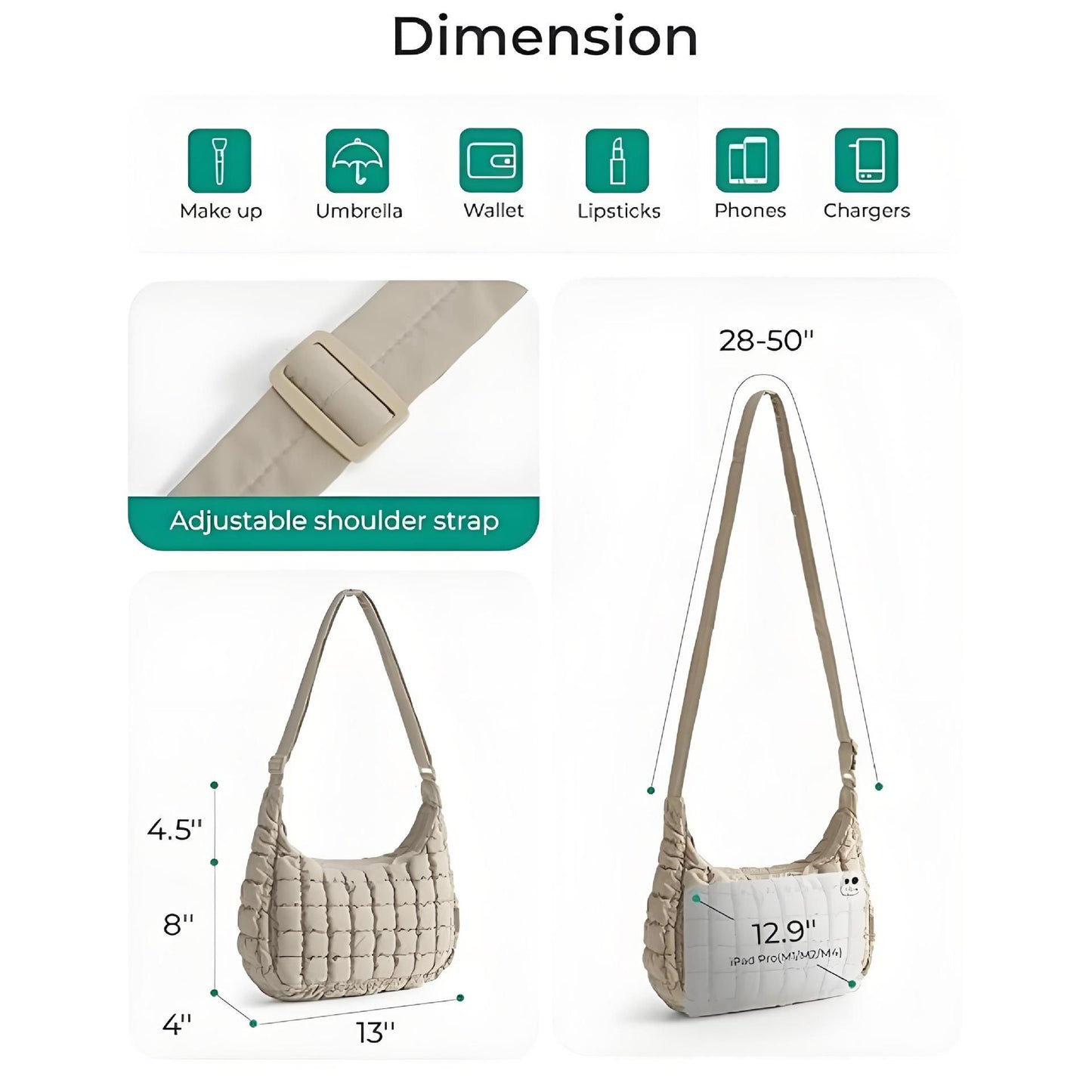 Black Ruched Cloud Shoulder Bag with Puffy Down Cotton Padded Dumpling Shape Lightweight Crossbody Handbag for Local Women Fashionable Daily Essential