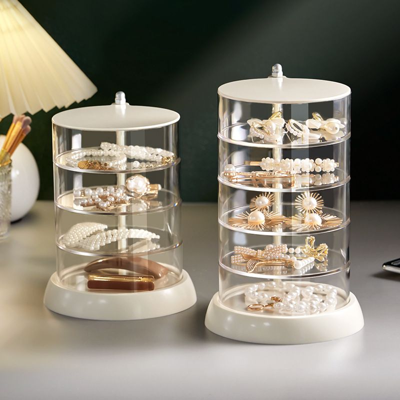 Rotating Jewelry Storage Box Transparent Multi-Compartment Design for Earrings and Hair Accessories Space-Saving Organization Solution for Local Vanities(Three layers)