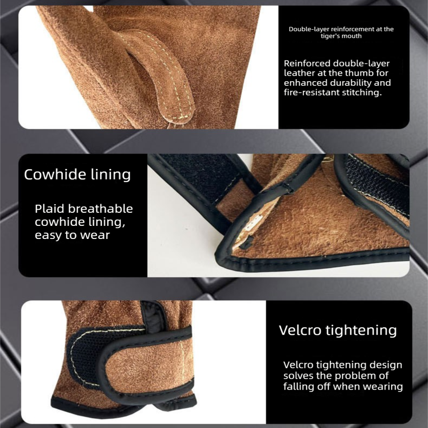 Size 2XL Heavy-Duty Cowhide Protective Gloves with Heat Resistant and Wear-Proof Leather for Outdoor Camping Welding and Industrial Work Reliable Hand Guard for Local Professionals