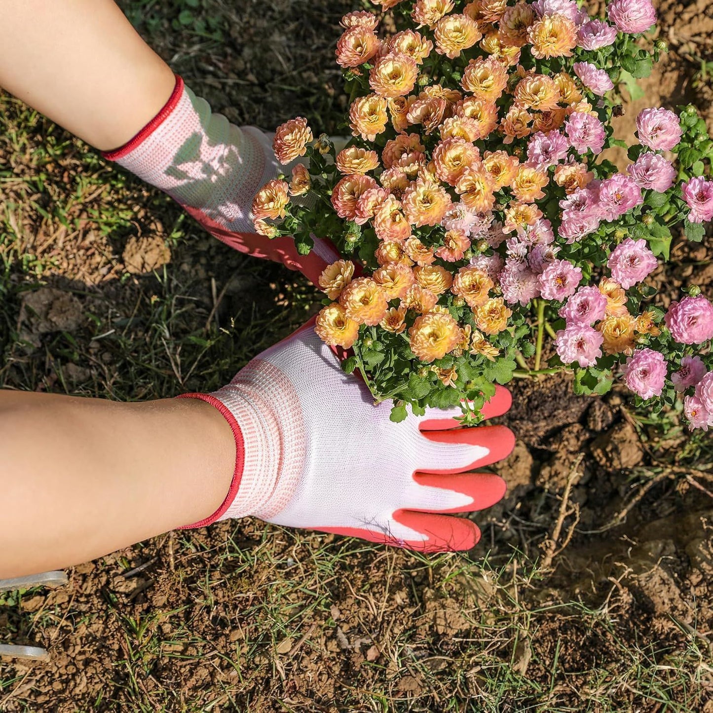 3 Pairs Red Gardening Gloves with Breathable Latex Coating - Non-Slip Protective Work Gloves for Yard Work Planting and Outdoor Maintenance - All-Day Comfort and Dexterity for Gardeners