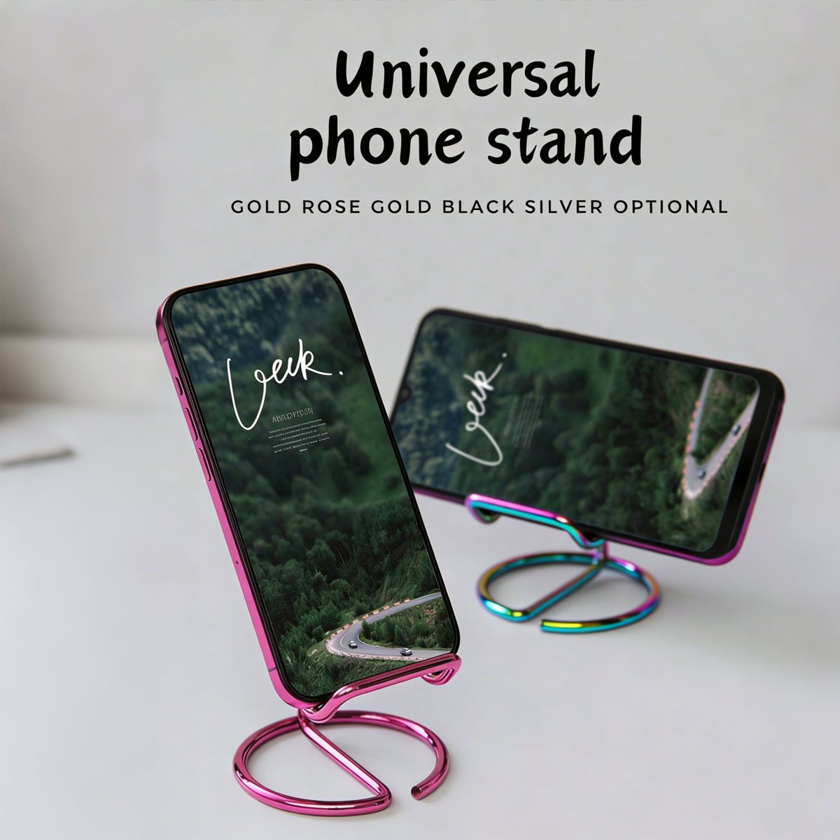 2-Pack Colorful Universal Aluminum Phone Stand - Minimalist One-Piece Metal Tablet Holder - Durable Integrated Fixed Angle Desktop Bracket, Sleek Industrial Design for Home Office and Bedroom