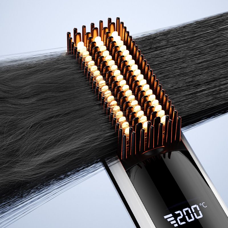 Yellow Wireless Rechargeable Hair Straightener Brush with LCD Display - USB-C Fast Charging, 3 Heat Settings, Cool Air Function - Portable Ceramic Heating Comb for Travel and Home Use