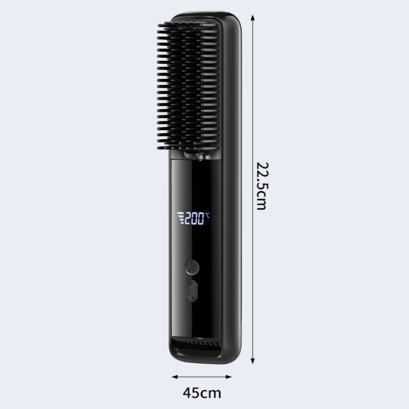 Green Wireless Rechargeable Hair Straightener Brush with LCD Display - USB-C Fast Charging, 3 Heat Settings, Cool Air Function - Portable Ceramic Heating Comb for Travel and Home Use