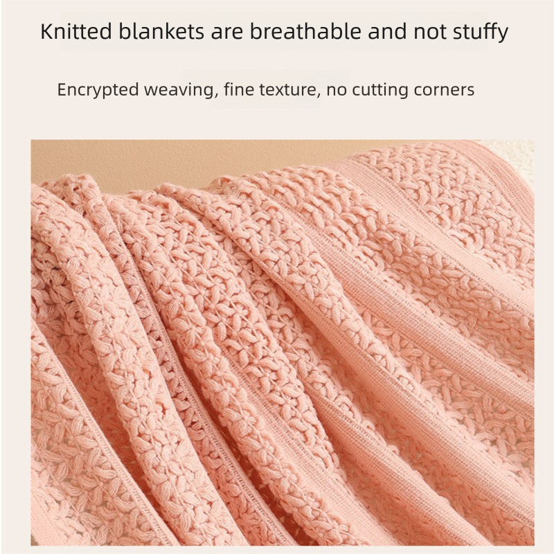 Pink Elegant Openwork Knitted Throw Blanket with Tassels - 127x180cm Large Decorative Soft Sofa Blanket for Living Room & Bedroom - Breathable Cozy Cover for Travel & Office Nap
