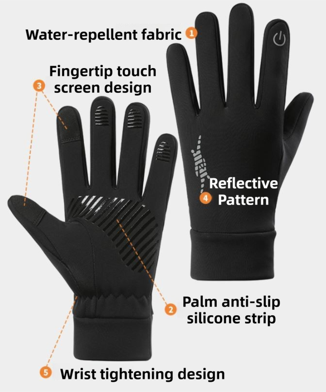Grey Windproof Thermal Sports Gloves with Touchscreen Fingertips & Anti-Slip Palm Grip for Running & Cycling (SD-01 Wrist-Tighten / M Size)