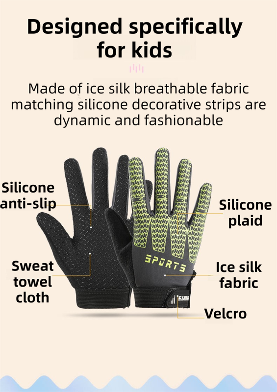 Black and Red Breathable Cycling Gloves for Kids - Non-Slip Silicone Grip, Ice Silk & Shock-Absorbing Sports Mitts (L Size)