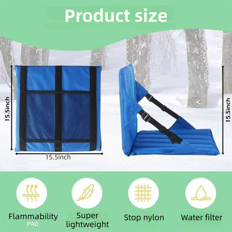 Blue Foldable Stadium Seat Cushion with Backrest & Storage Pockets - Portable Roll-Up Outdoor Waterproof Oxford Cloth Bleacher Chair