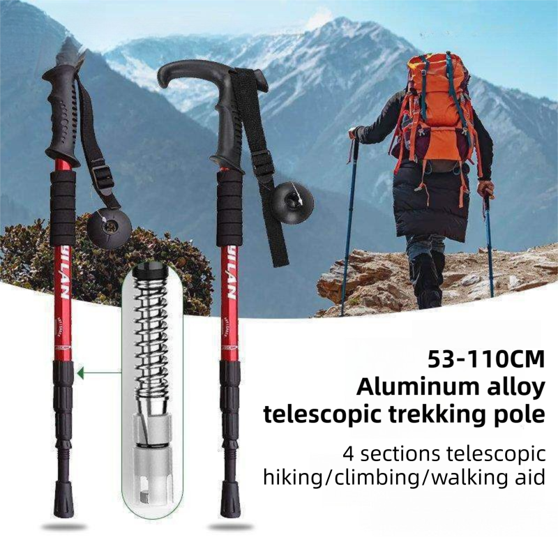 53-110 CM Silver Ultralight Telescopic Aluminum Trekking Pole (4-Section T-Handle) - Professional & Compact Shock-Absorbing Trail Support