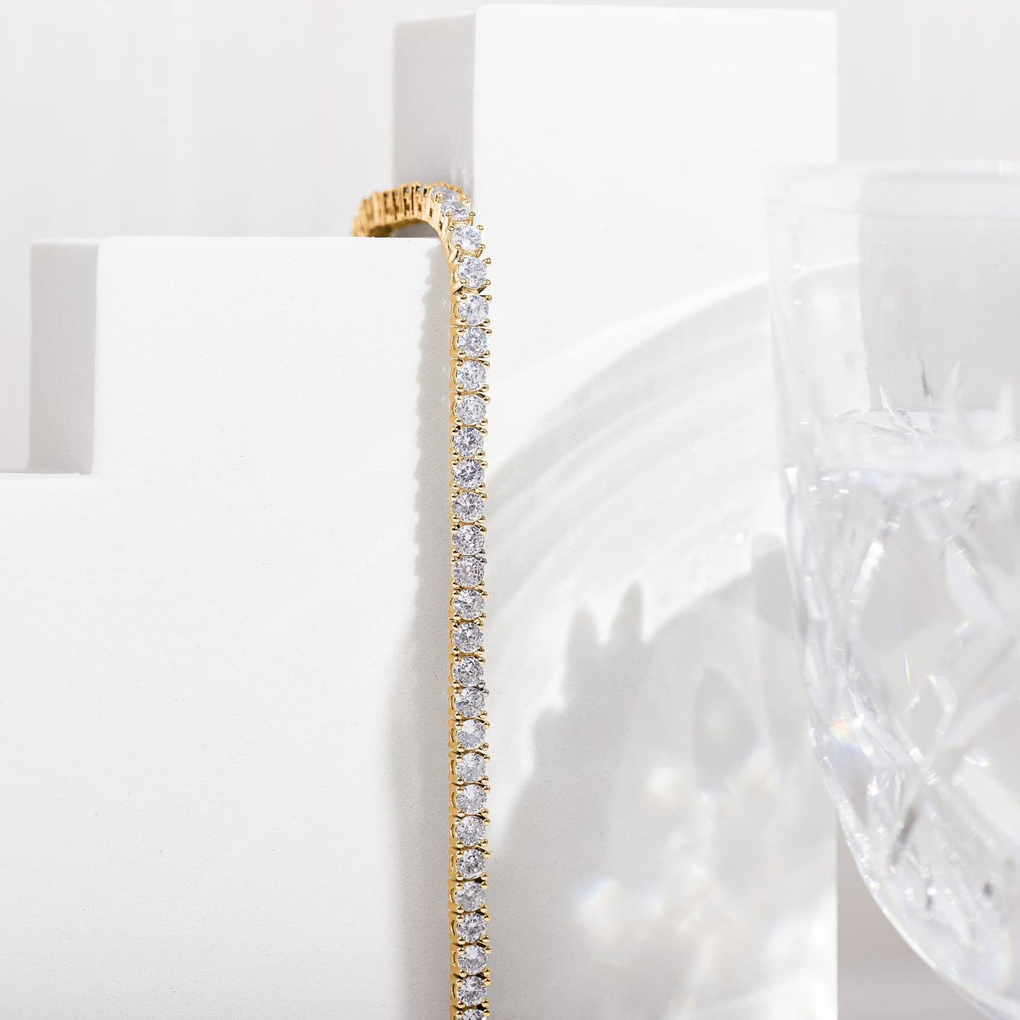 2-Pack 4.0mm Iced-Out Zirconia Tennis Bracelet with Secure Clasp (Silver and Gold) - Classic Luxury Rhinestone Tennis Chain for Men & Women (7 Inches)