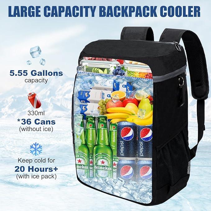 Blue 5.55 Gallons Large Insulated Picnic Backpack with Multi Pockets & Leak-Proof Interior - Multifunctional Waterproof Thermal Lunch Bag for Camping, Hiking & Outdoor Travel