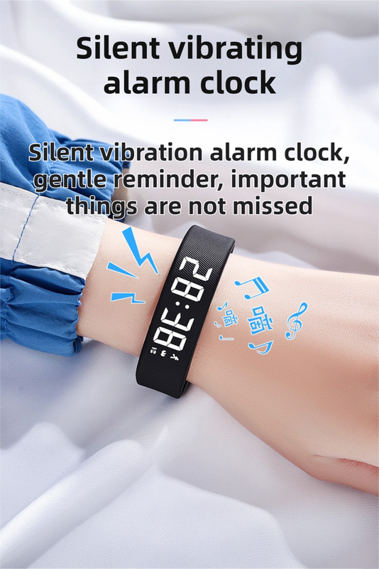 White Silent Vibration Alarm Smart Silicone Wristband with 3-Alarm Settings - Discreet Wake-Up Device for Teens & Adults (Vertical version)