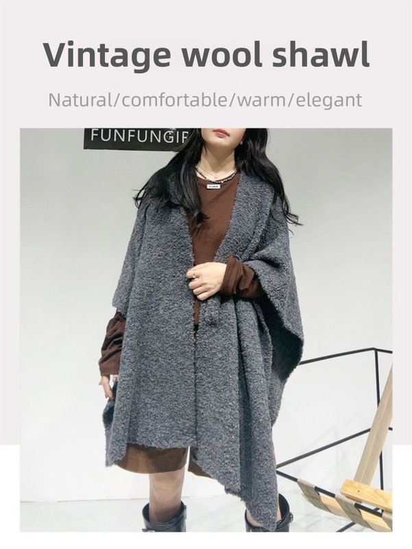 Brown Premium Knitted Wool Blend Poncho - Elegant Thickened Drape Shawl & Cape Cardigan Coat