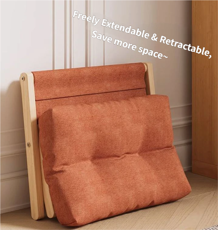 Orange Foldable Ottoman & Padded Footstool with Velcro Stability & Spare Cusion - Cotton Linen Portable Office Leg Rest & Entryway Shoe Stool