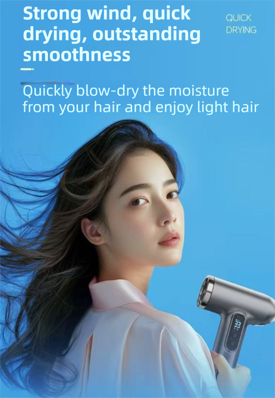 White Wireless Rechargeable Hot & Cold Hair Dryer - Lightweight Portable Blow Dryer with Blue Light Ion Care, 3 Speed & Temperature Settings