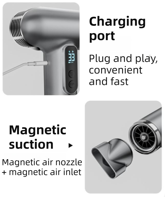 White Wireless Rechargeable Hot & Cold Hair Dryer - Lightweight Portable Blow Dryer with Blue Light Ion Care, 3 Speed & Temperature Settings