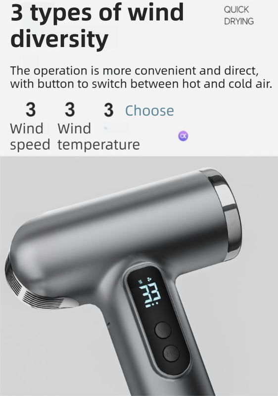 Grey Wireless Rechargeable Hot & Cold Hair Dryer - Lightweight Portable Blow Dryer with Blue Light Ion Care, 3 Speed & Temperature Settings