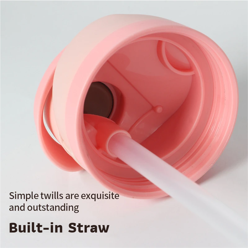 24oz Pink Large Thermal Water Bottle with Dual-Sipping Lid & Built-in Straw - Leak-Proof 304 Stainless Steel Outdoor Sports Flask