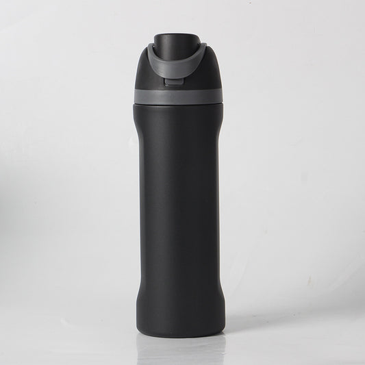 24oz Black Large Thermal Water Bottle with Dual-Sipping Lid & Built-in Straw - Leak-Proof 304 Stainless Steel Outdoor Sports Flask