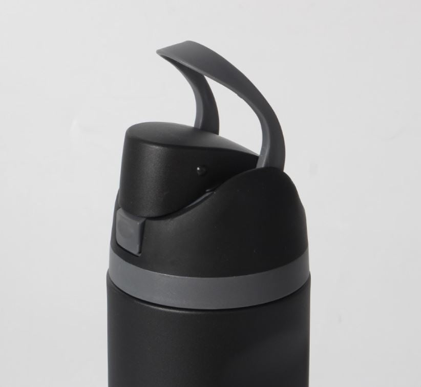 24oz Black Large Thermal Water Bottle with Dual-Sipping Lid & Built-in Straw - Leak-Proof 304 Stainless Steel Outdoor Sports Flask