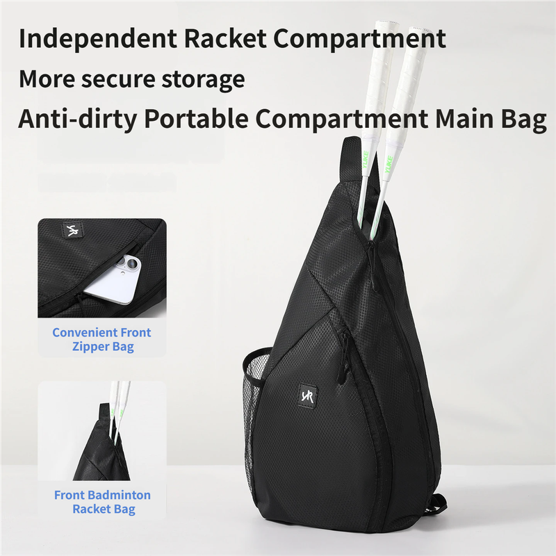 Black Pickleball & Racket Sports Sling Bag with Expandable High-Capacity Storage - Waterproof Oxford Tennis & Badminton Gear Crossbody Backpack