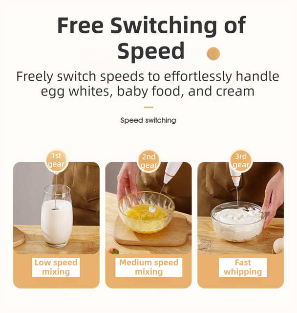 Black Wireless 3-Speed Milk Frother & Egg Whisk with Dual Mixing Heads & Hidden Hook - Handheld USB Rechargeable Foam Maker for Coffee, Cream & Baking
