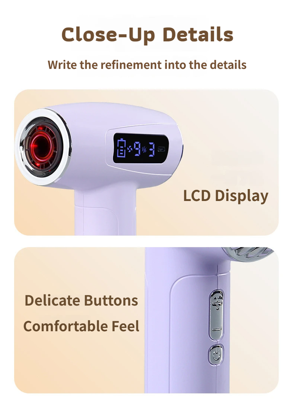 White Cordless Ionic Constant Heated Hair Dryer with LCD Display & 9 Wind Speeds - USB Rechargeable Hair Care Blow Dryer, Concentrator & Diffuser Included