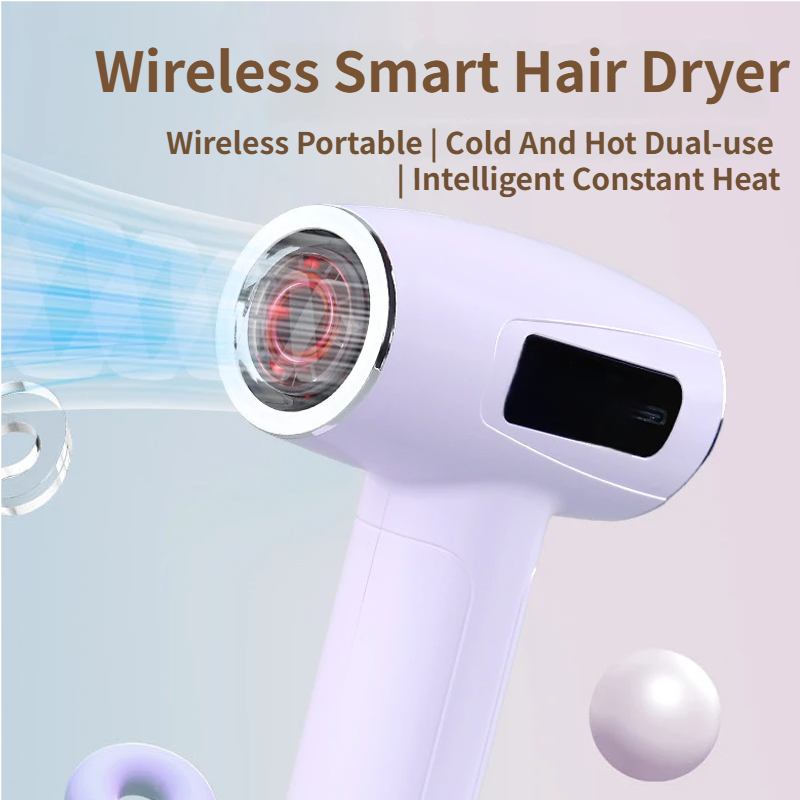 Purple Cordless Ionic Constant Heated Hair Dryer with LCD Display & 9 Wind Speeds - USB Rechargeable Hair Care Blow Dryer, Concentrator & Diffuser Included