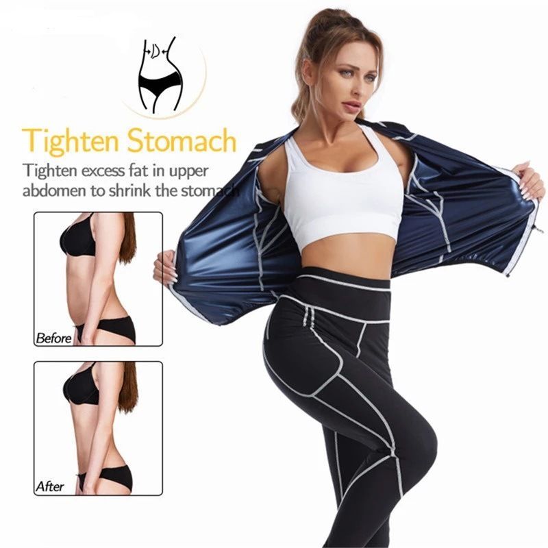3XL Size Black and Silver Women's Workout Sauna Sweat Suit Set: Long Sleeve & Leggings - High Elasticity Compression Shapewear for Weight Loss & Yoga