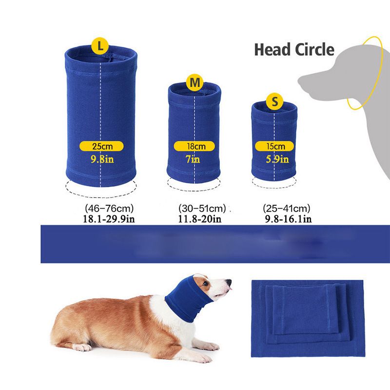 3-Pack Blue Instant Calming Dog Warm Hoods and Ear Covers (L Size) - Anxiety Relief Noise Reduction & Grooming Support, Breathable Full-Head Protection