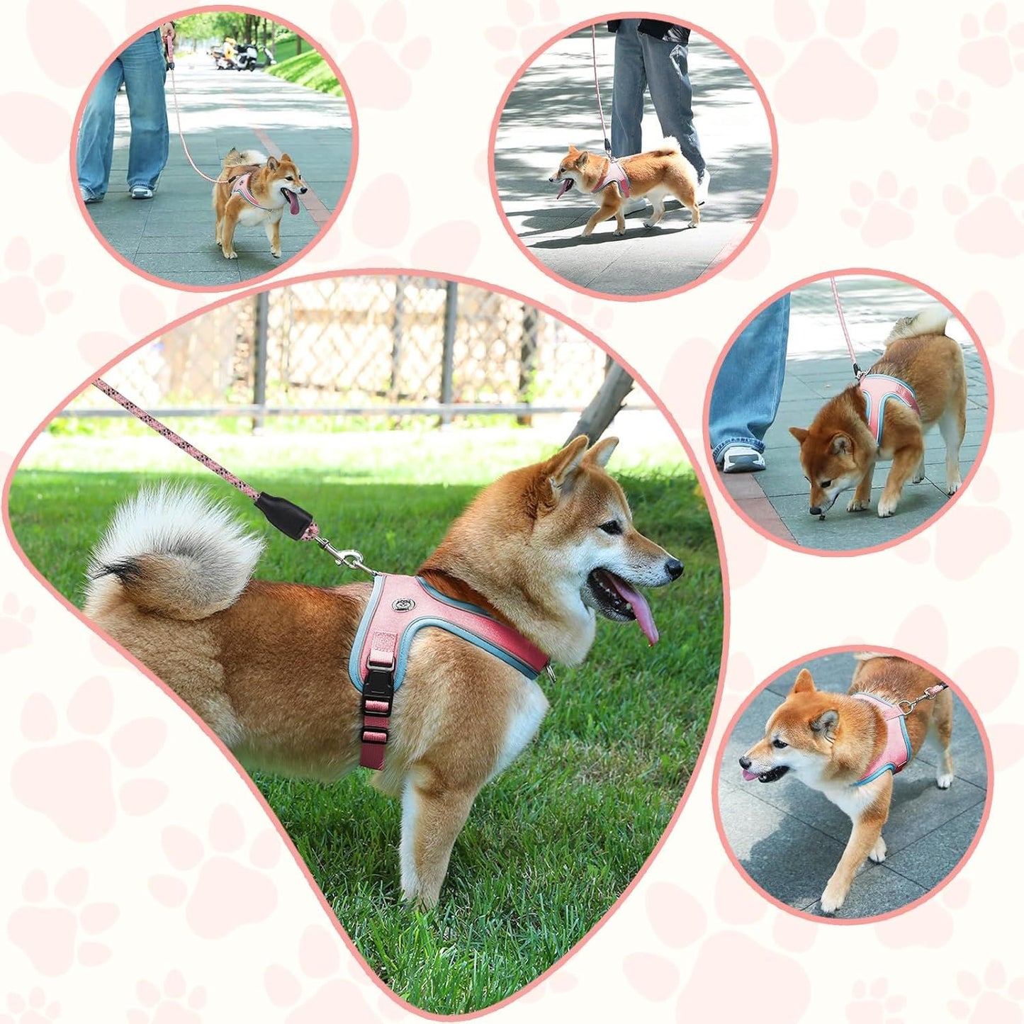 S Size Pink Waterproof Reflective Saddle-Style Dog Harness & 1.5M Leash Set - Breathable Anti-Choke Escape-Proof Step-In Walking Gear