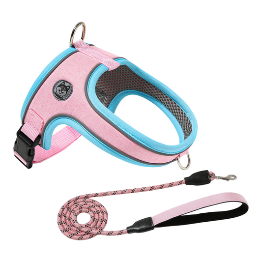 M Size Pink Waterproof Reflective Saddle-Style Dog Harness & 1.5M Leash Set - Breathable Anti-Choke Escape-Proof Step-In Walking Gear