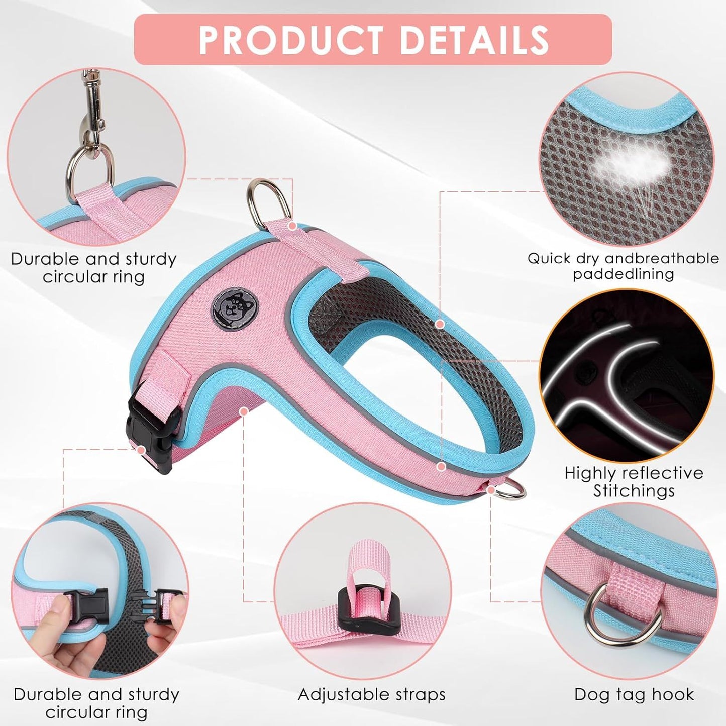 L Size Pink Waterproof Reflective Saddle-Style Dog Harness & 1.5M Leash Set - Breathable Anti-Choke Escape-Proof Step-In Walking Gear