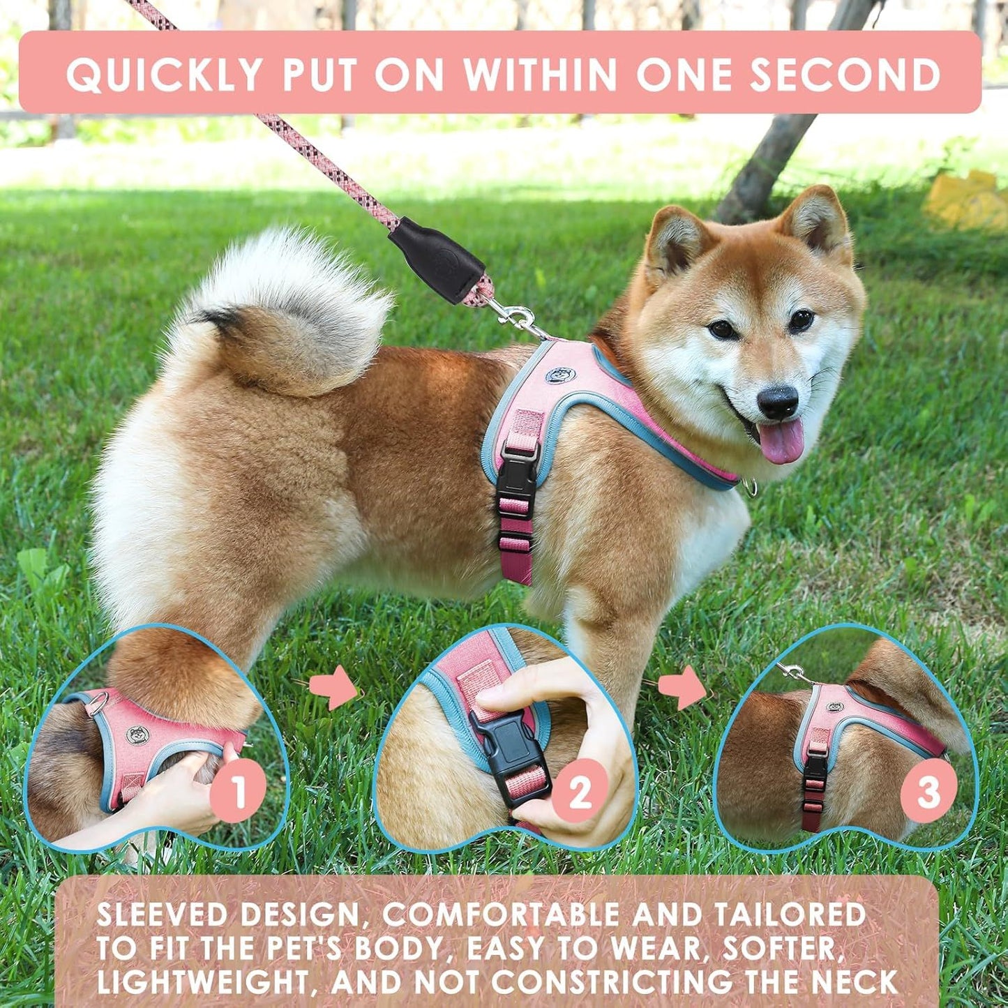 L Size Pink Waterproof Reflective Saddle-Style Dog Harness & 1.5M Leash Set - Breathable Anti-Choke Escape-Proof Step-In Walking Gear