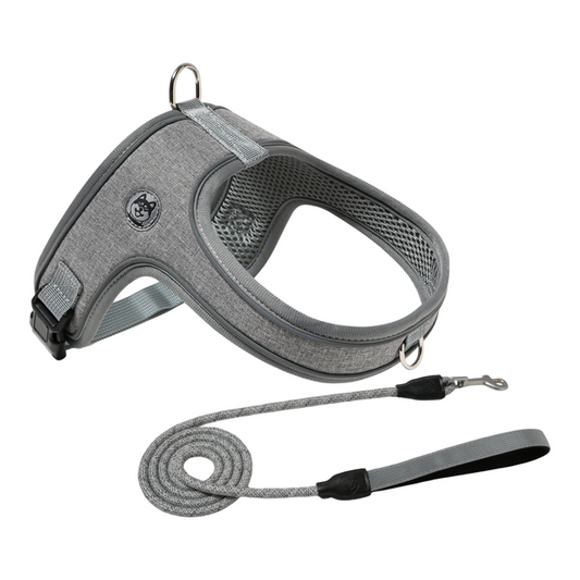 L Size Grey Waterproof Reflective Saddle-Style Dog Harness & 1.5M Leash Set - Breathable Anti-Choke Escape-Proof Step-In Walking Gear