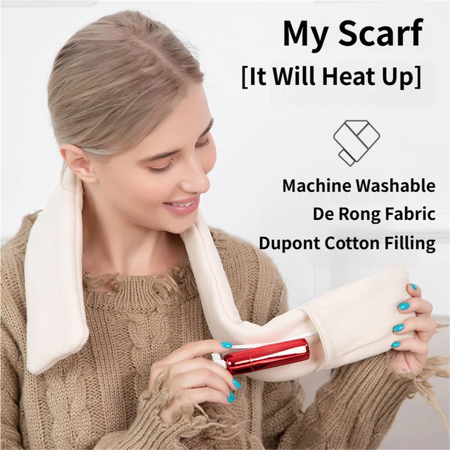 Dark Blue USB Powered Graphene Rapid Heated Scarf - 80 x 10 CM Washable Winter Thermal Wrap with 3-Level Temp for Cervical Support & Pain Relief