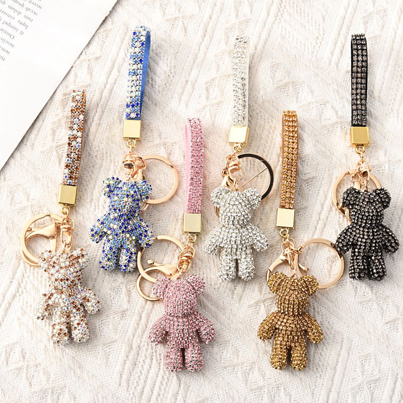 White Crystal-Encrusted Sparkling Bear Keychain - Luxury Fashion Bag Charm & Key Alloy Accessory