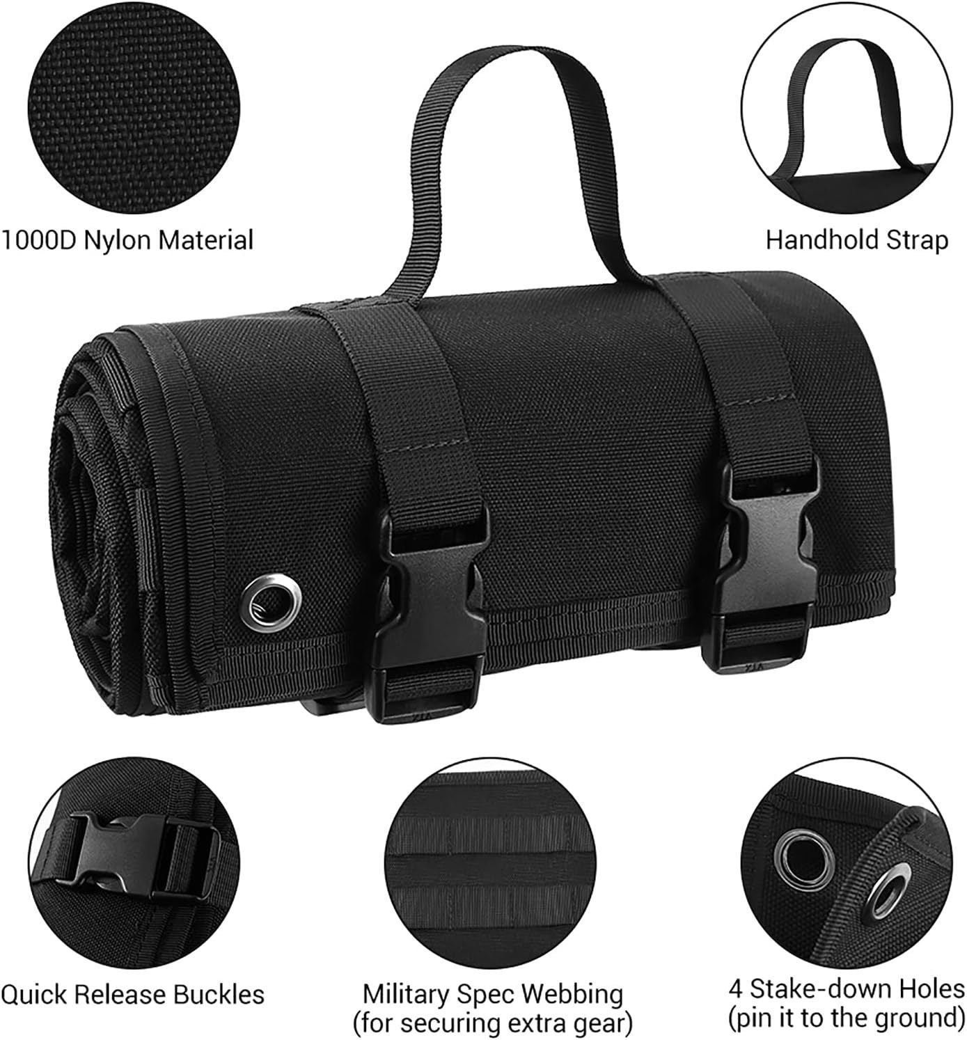 200x75CM Khaki Outdoor Tactical Roll-Up Shooting Mat - MOLLE Webbing & Stake Down Eyelets - Portable Waterproof Ground Pad for Field Training, Camping & Picnic