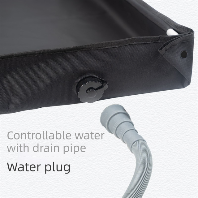 80x80x10CM Black Portable Outdoor Shower Tray & Versatile Collapsible Water Basin - Reinforced Support and Drainage System- Leak-proof Oxford Large Base for Camping, Beach & Garden