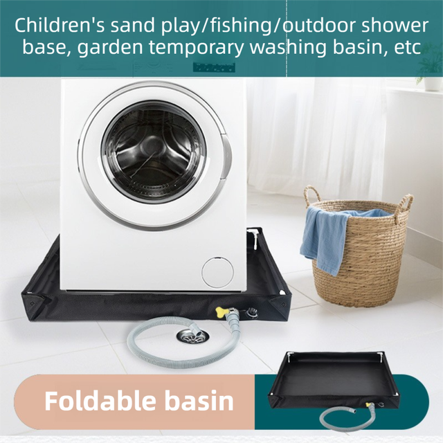 80x80x10CM Beige Portable Outdoor Shower Tray & Versatile Collapsible Water Basin - Reinforced Support and Drainage System- Leak-proof Oxford Large Base for Camping, Beach & Garden