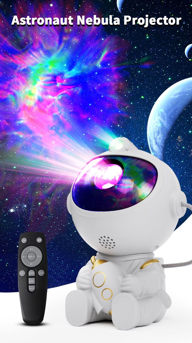 USB Powered Astronaut Nebula Projector & Starry Night Ambient Light with Star Accents - 8 Nebula Effects, 360° Rotating Head & Remote Control